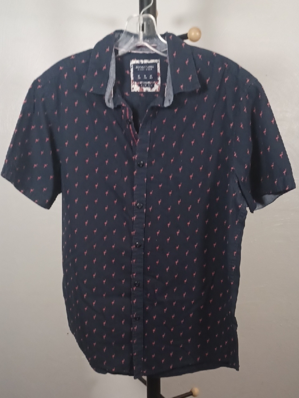 Denim & Flower Slim Fit Flamingo Short Sleeve Button Down Size Medium